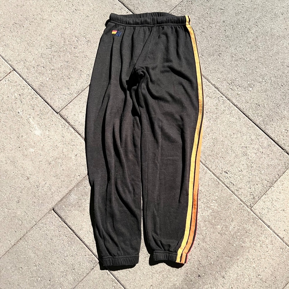 Aviator Nation Black Rainbow Stripe Sweatpants Joggers XS Made in USA